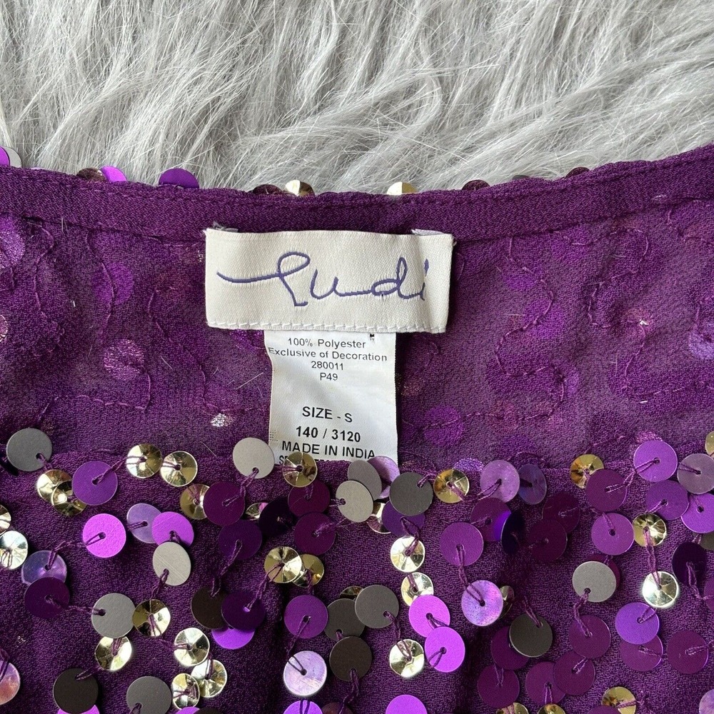 Ludi Tank Top Sz S Cap Sleeve Purple Sequins Shiny Party Dance Glitzy Colorful - Picture 2 of 8